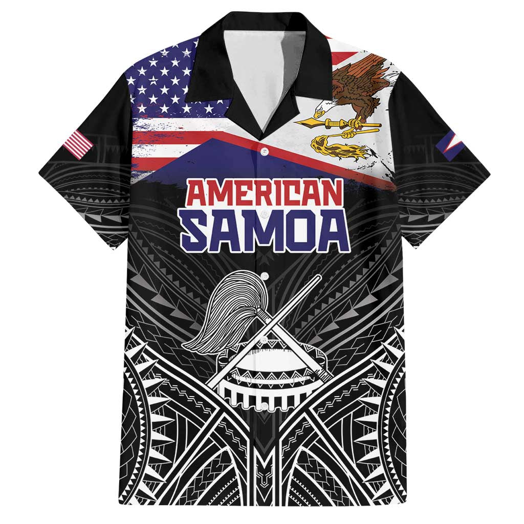 Personalised American Samoa Flag Day Family Matching Long Sleeve Bodycon Dress and Hawaiian Shirt Bald Eagle With Polynesian Pattern LT05 Dad's Shirt - Short Sleeve Black - Polynesian Pride