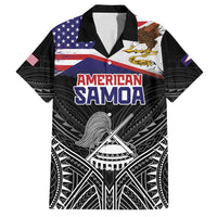 Personalised American Samoa Flag Day Family Matching Long Sleeve Bodycon Dress and Hawaiian Shirt Bald Eagle With Polynesian Pattern LT05 Dad's Shirt - Short Sleeve Black - Polynesian Pride