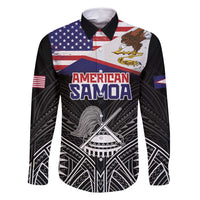 Personalised American Samoa Flag Day Family Matching Long Sleeve Bodycon Dress and Hawaiian Shirt Bald Eagle With Polynesian Pattern LT05 Dad's Shirt - Long Sleeve Black - Polynesian Pride