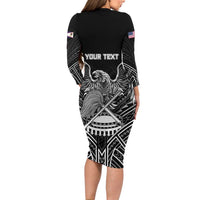 Personalised American Samoa Flag Day Family Matching Long Sleeve Bodycon Dress and Hawaiian Shirt Bald Eagle With Polynesian Pattern LT05 - Polynesian Pride