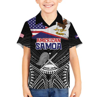 Personalised American Samoa Flag Day Family Matching Long Sleeve Bodycon Dress and Hawaiian Shirt Bald Eagle With Polynesian Pattern LT05 Son's Shirt Black - Polynesian Pride