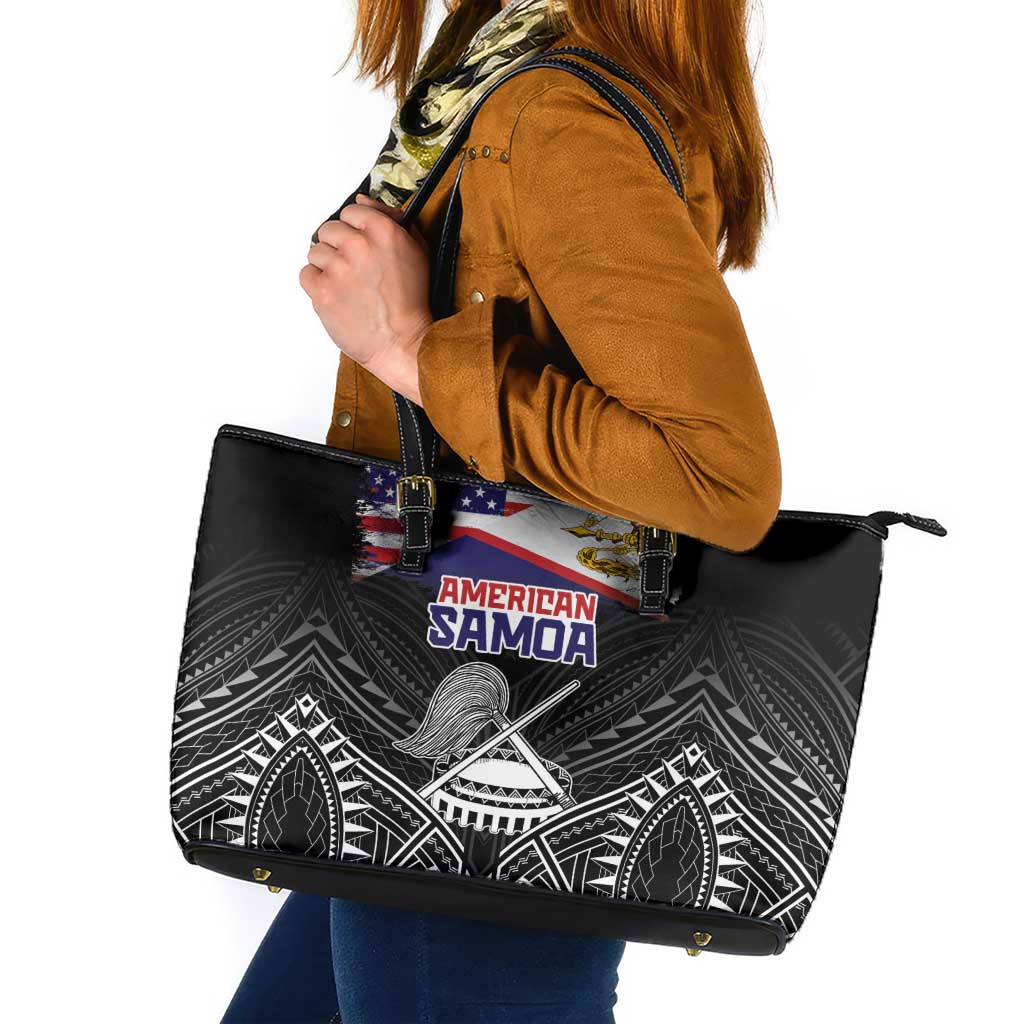 American Samoa Flag Day Leather Tote Bag Bald Eagle With Polynesian Pattern