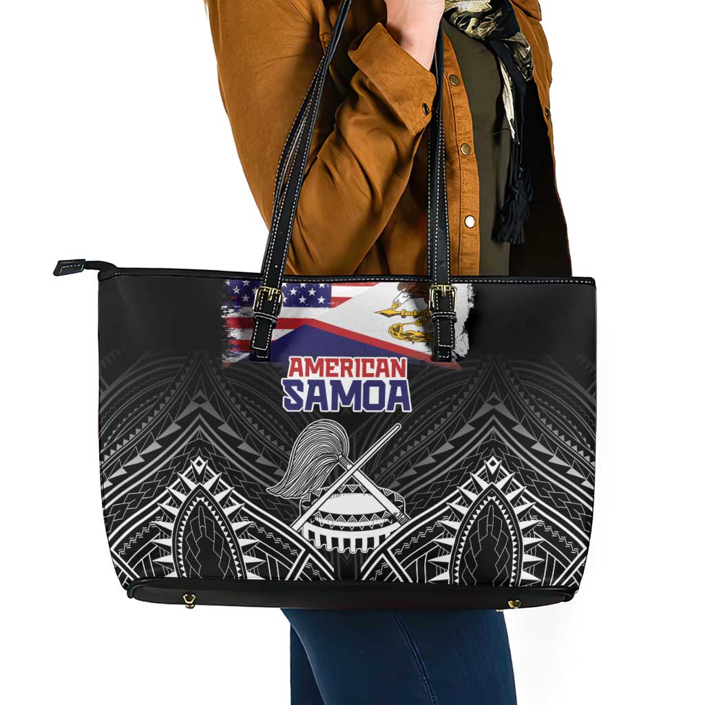 American Samoa Flag Day Leather Tote Bag Bald Eagle With Polynesian Pattern