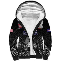 American Samoa Flag Day Sherpa Hoodie Bald Eagle With Polynesian Pattern