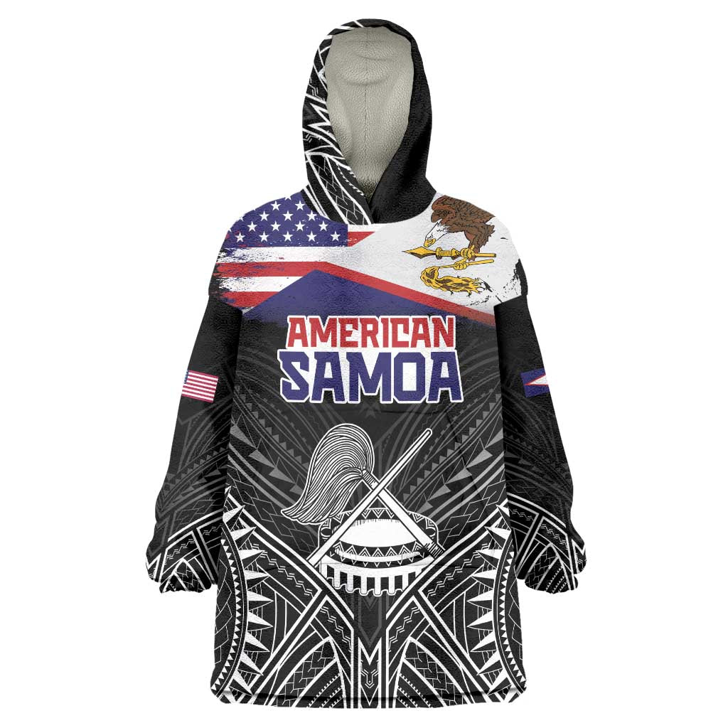 American Samoa Flag Day Wearable Blanket Hoodie Bald Eagle With Polynesian Pattern