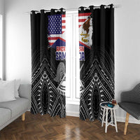American Samoa Flag Day Window Curtain Bald Eagle With Polynesian Pattern