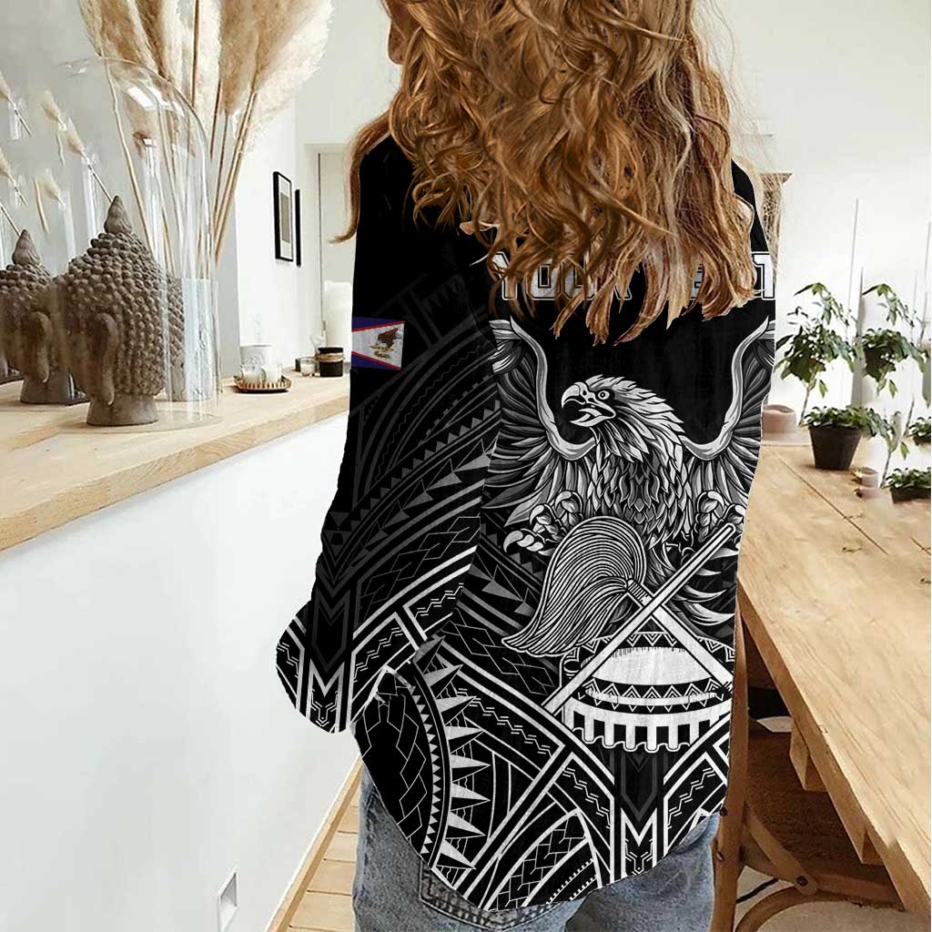 American Samoa Flag Day Women Casual Shirt Bald Eagle With Polynesian Pattern
