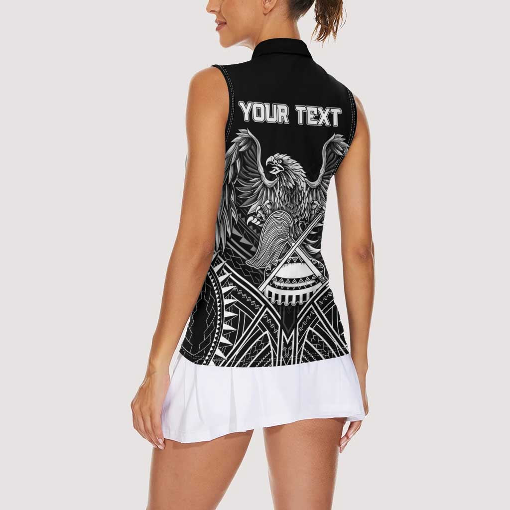 American Samoa Flag Day Women Sleeveless Polo Shirt Bald Eagle With Polynesian Pattern