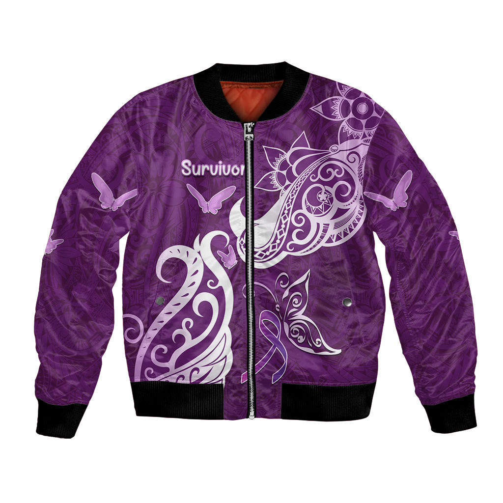 Personalised Fibromyalgia Awareness Bomber Jacket Polynesian Purple Ribbon