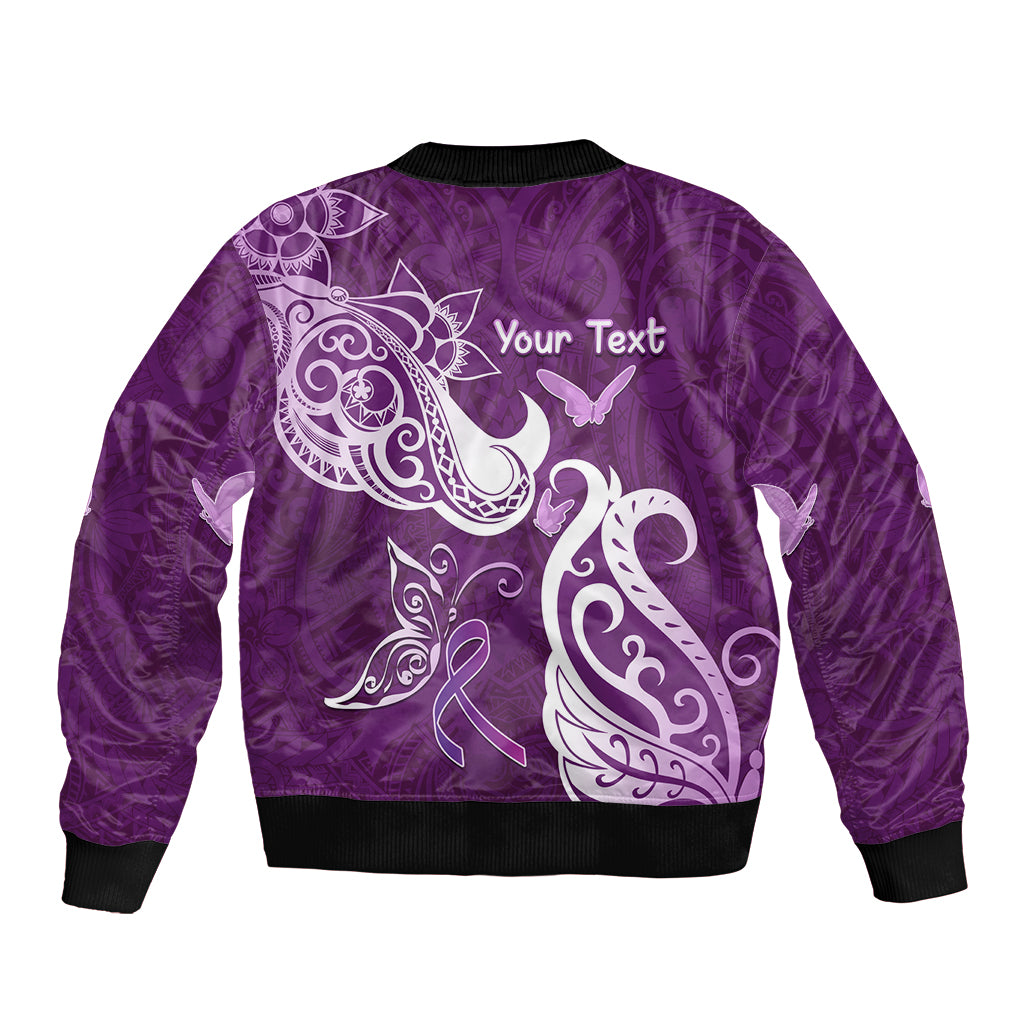 Personalised Fibromyalgia Awareness Bomber Jacket Polynesian Purple Ribbon