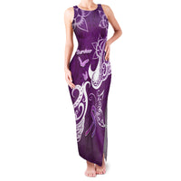 Personalised Fibromyalgia Awareness Family Matching Tank Maxi Dress and Hawaiian Shirt Polynesian Purple Ribbon