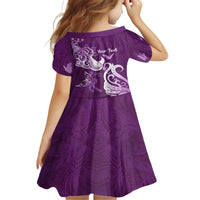Personalised Fibromyalgia Awareness Kid Short Sleeve Dress Polynesian Purple Ribbon