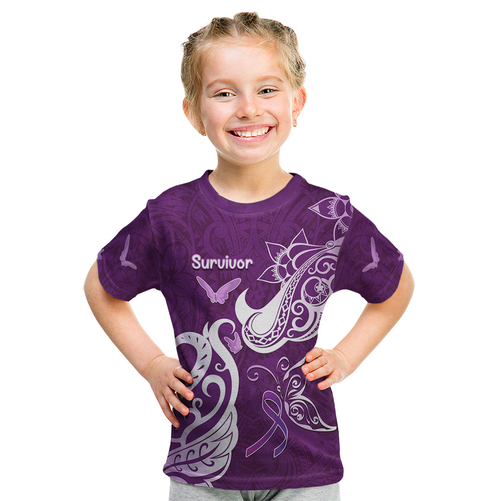 Personalised Fibromyalgia Awareness Kid T Shirt Polynesian Purple Ribbon