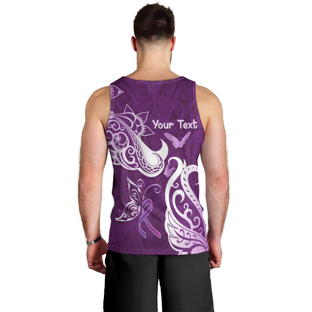 Personalised Fibromyalgia Awareness Men Tank Top Polynesian Purple Ribbon