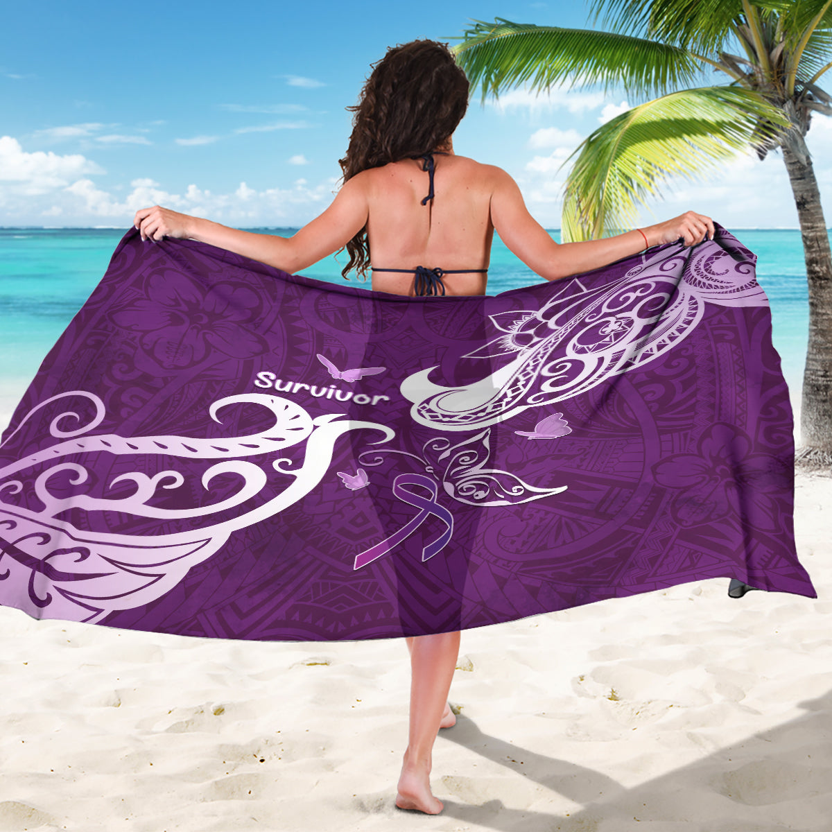 Fibromyalgia Awareness Sarong Polynesian Purple Ribbon