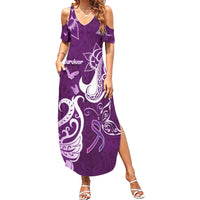 Personalised Fibromyalgia Awareness Summer Maxi Dress Polynesian Purple Ribbon
