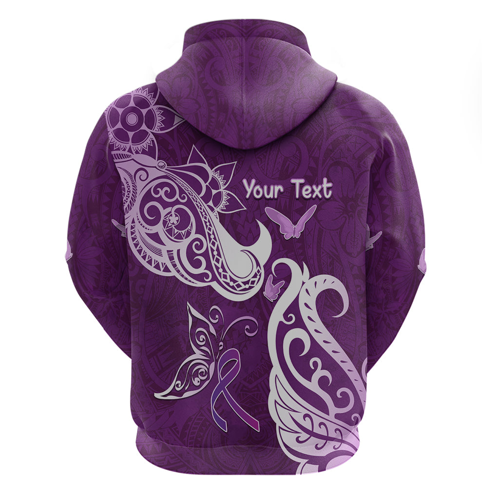 Personalised Fibromyalgia Awareness Zip Hoodie Polynesian Purple Ribbon