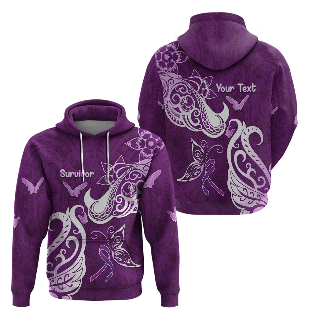 Personalised Fibromyalgia Awareness Zip Hoodie Polynesian Purple Ribbon