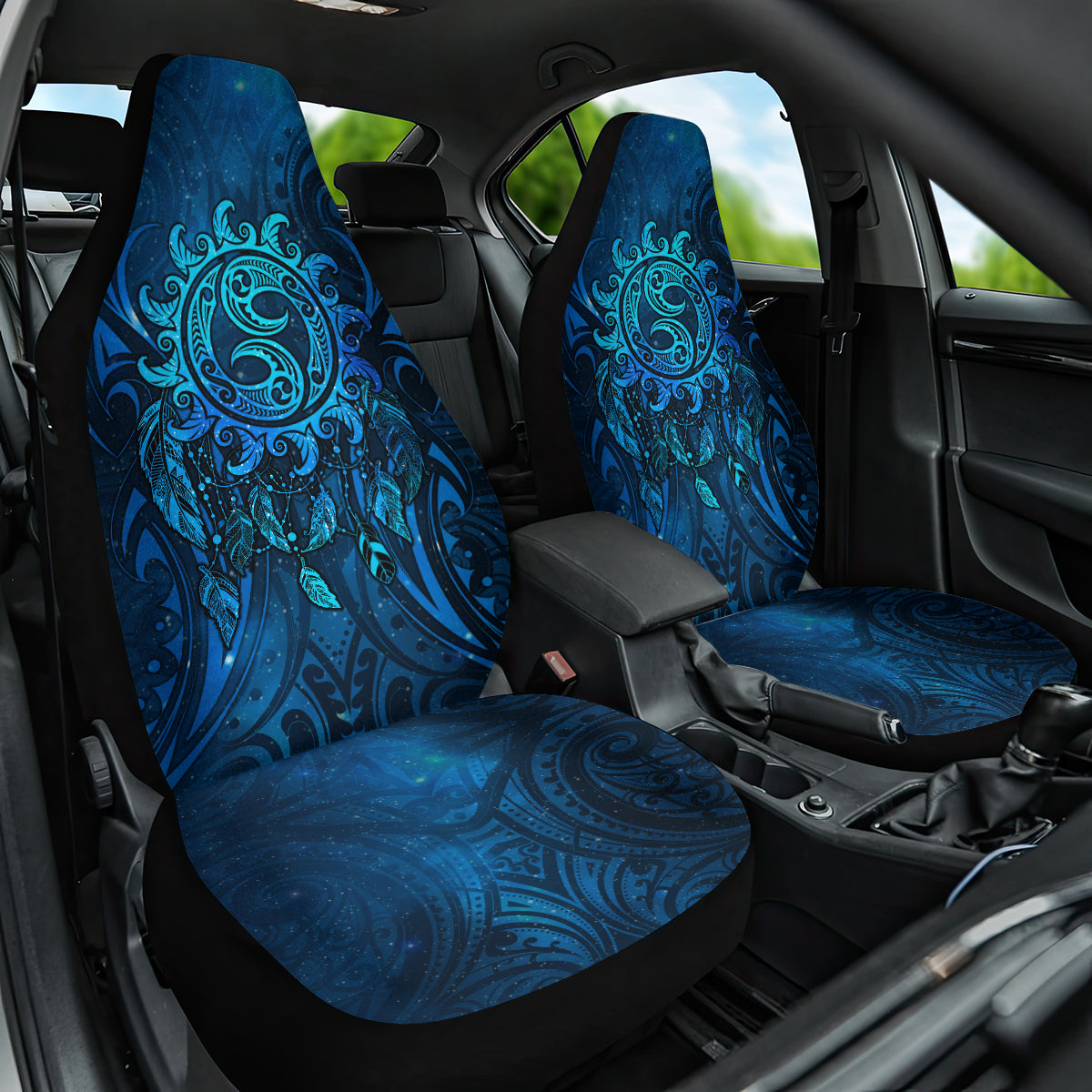 New Zealand Dream Catcher Car Seat Cover Maori Koru Pattern Blue Version