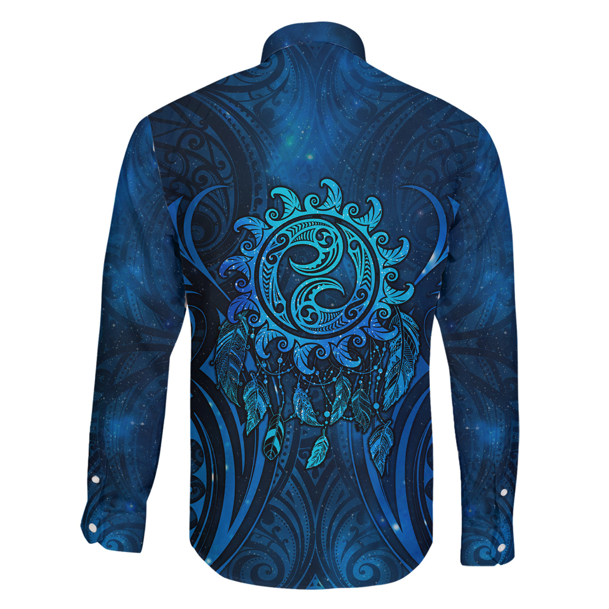 New Zealand Dream Catcher Family Matching Long Sleeve Bodycon Dress and Hawaiian Shirt Maori Koru Pattern Blue Version