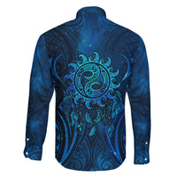 New Zealand Dream Catcher Family Matching Long Sleeve Bodycon Dress and Hawaiian Shirt Maori Koru Pattern Blue Version