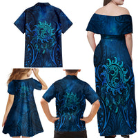 New Zealand Dream Catcher Family Matching Off Shoulder Maxi Dress and Hawaiian Shirt Maori Koru Pattern Blue Version