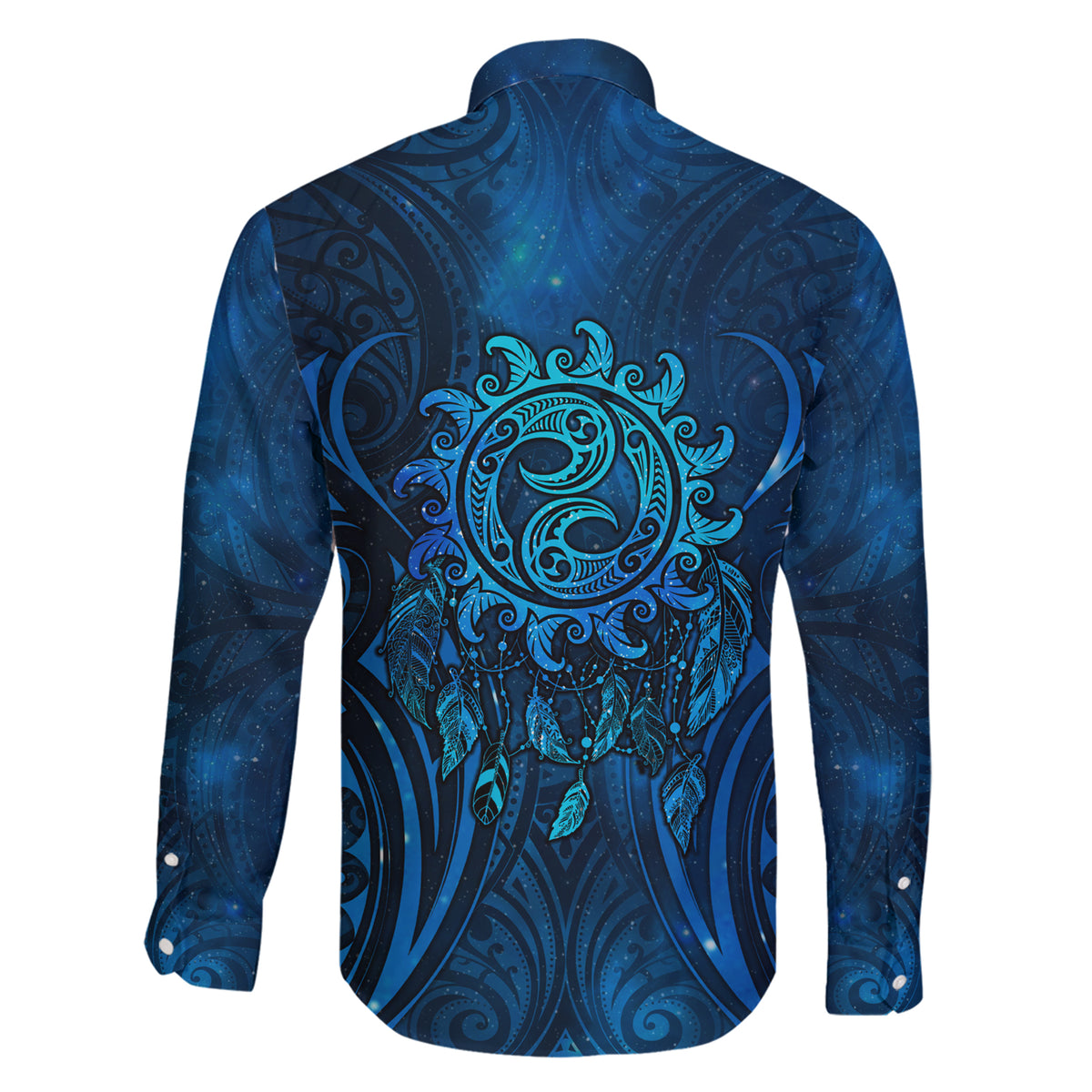 New Zealand Dream Catcher Family Matching Short Sleeve Bodycon Dress and Hawaiian Shirt Maori Koru Pattern Blue Version
