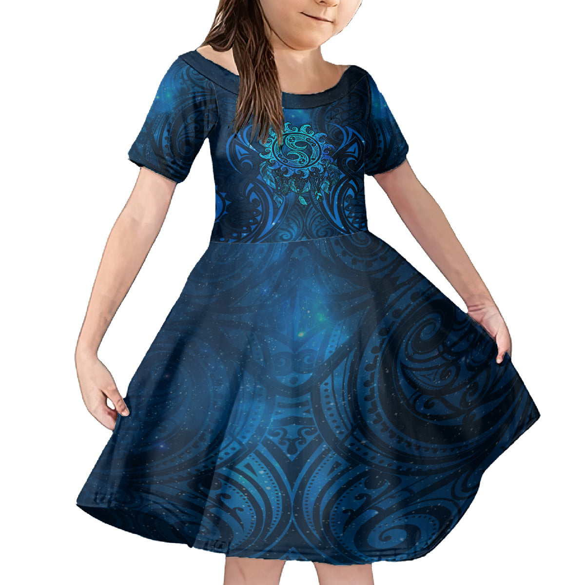 New Zealand Dream Catcher Family Matching Tank Maxi Dress and Hawaiian Shirt Maori Koru Pattern Blue Version