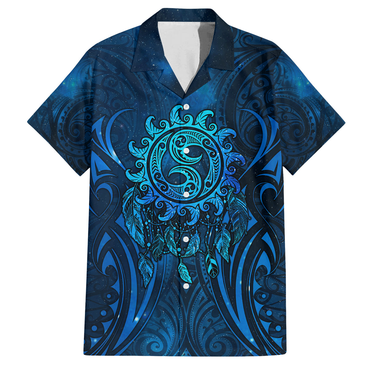 New Zealand Dream Catcher Family Matching Tank Maxi Dress and Hawaiian Shirt Maori Koru Pattern Blue Version