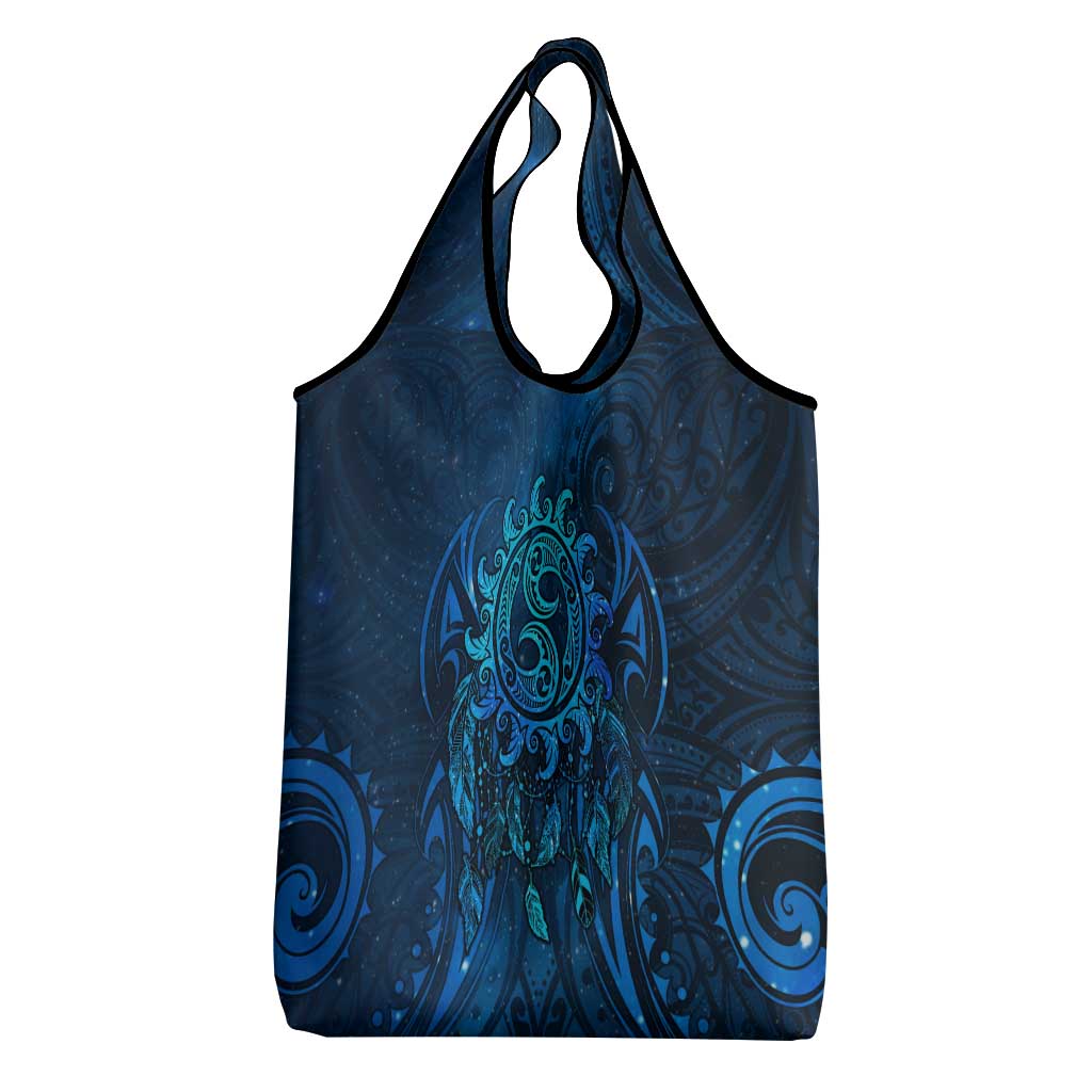 New Zealand Dream Catcher Grocery Bag Maori Koru Pattern Blue Version