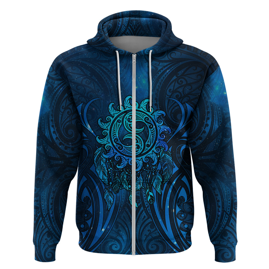 New Zealand Dream Catcher Hoodie Maori Koru Pattern Blue Version