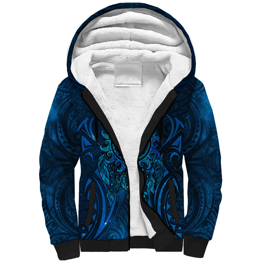 New Zealand Dream Catcher Sherpa Hoodie Maori Koru Pattern Blue Version