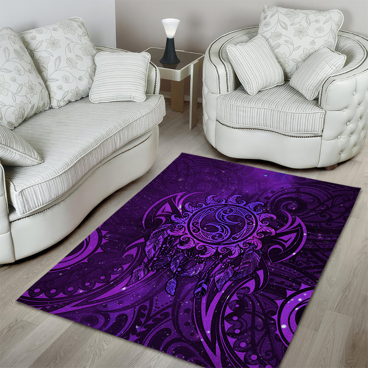 New Zealand Dream Catcher Area Rug Maori Koru Pattern Purple Version