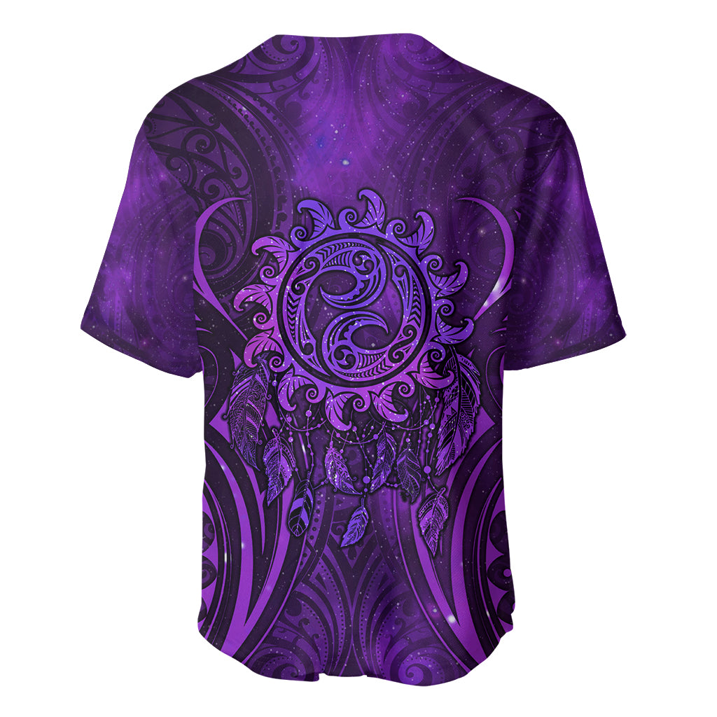 New Zealand Dream Catcher Baseball Jersey Maori Koru Pattern Purple Version