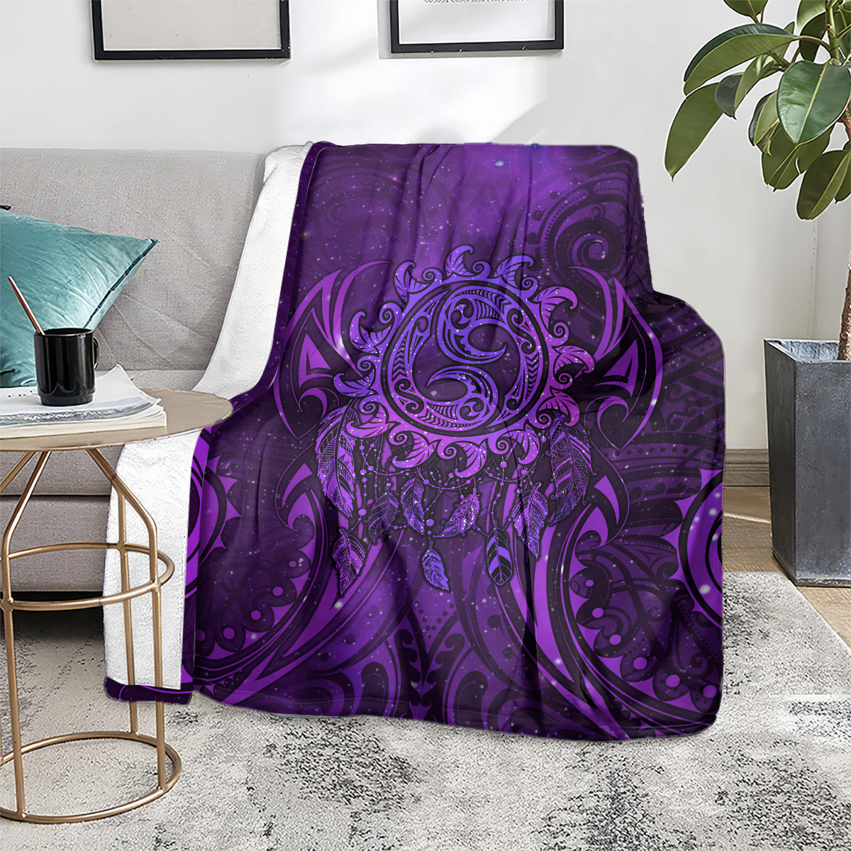 New Zealand Dream Catcher Blanket Maori Koru Pattern Purple Version