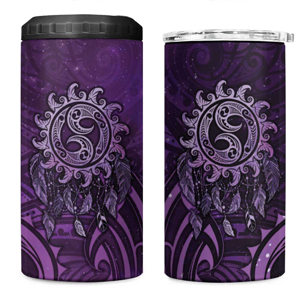 New Zealand Dream Catcher 4 in 1 Can Cooler Tumbler Maori Koru Pattern Purple Version