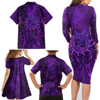 New Zealand Dream Catcher Family Matching Long Sleeve Bodycon Dress and Hawaiian Shirt Maori Koru Pattern Purple Version