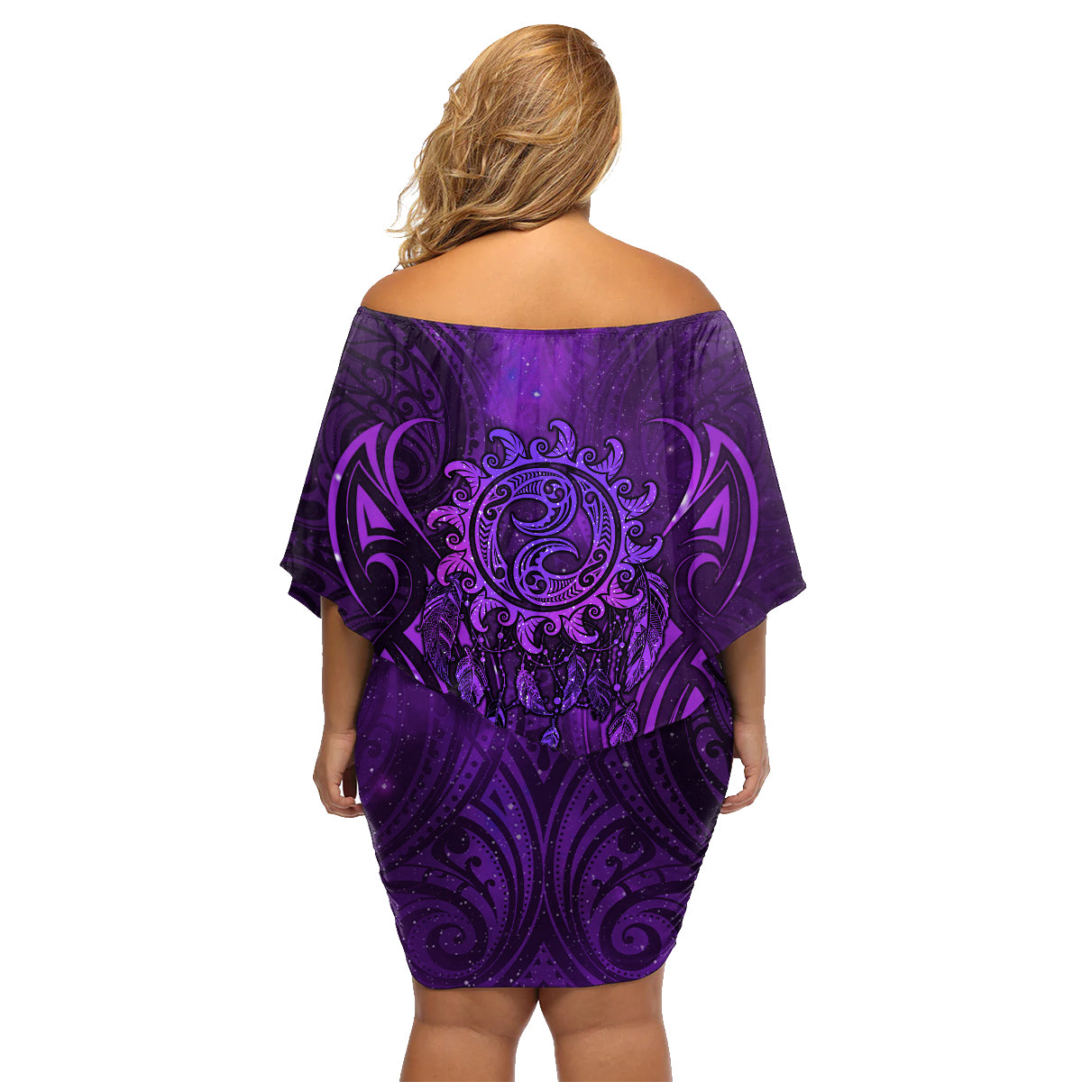 New Zealand Dream Catcher Family Matching Off Shoulder Short Dress and Hawaiian Shirt Maori Koru Pattern Purple Version