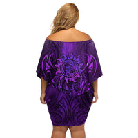New Zealand Dream Catcher Family Matching Off Shoulder Short Dress and Hawaiian Shirt Maori Koru Pattern Purple Version