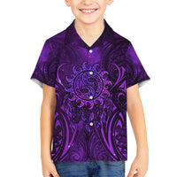 New Zealand Dream Catcher Family Matching Off Shoulder Short Dress and Hawaiian Shirt Maori Koru Pattern Purple Version