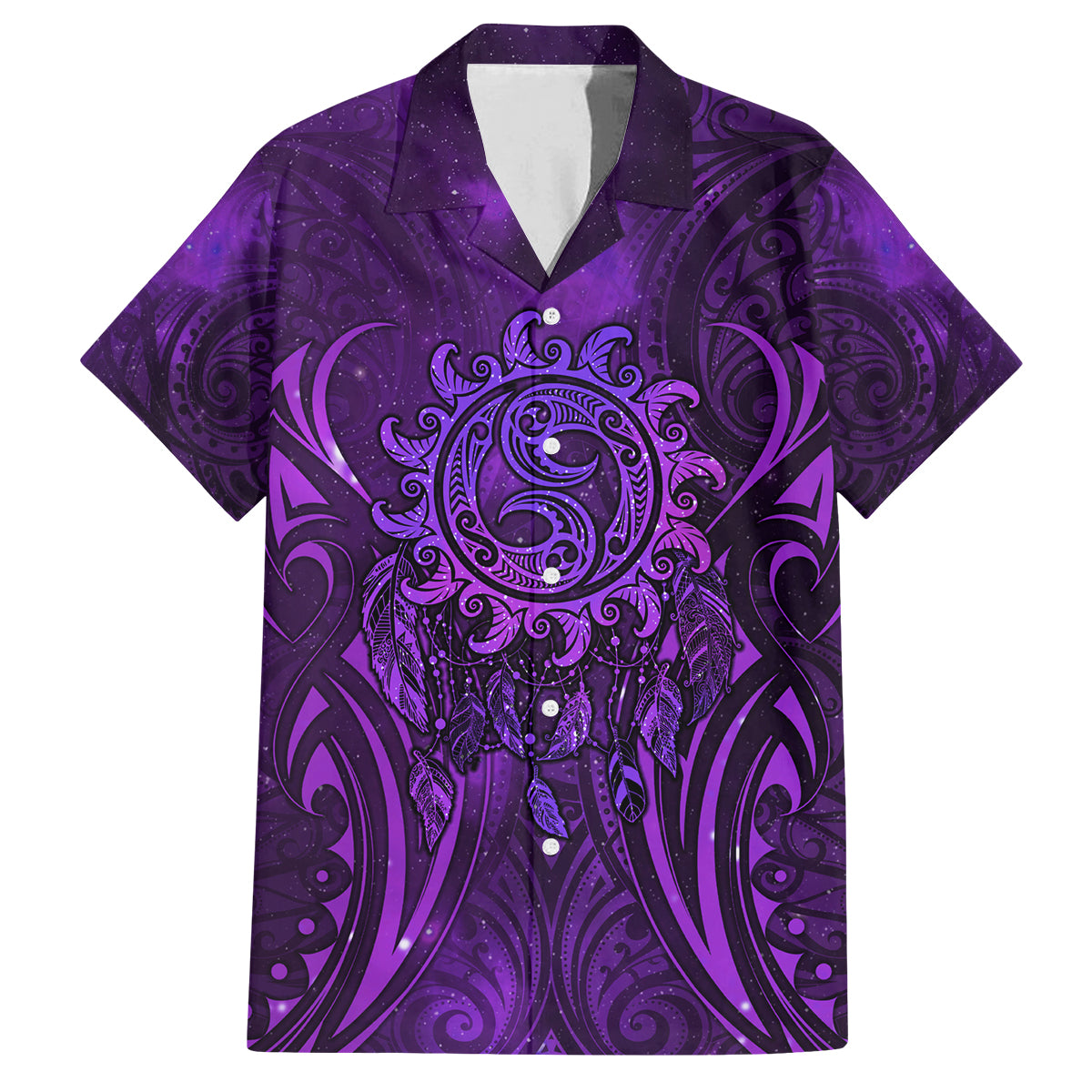 New Zealand Dream Catcher Family Matching Puletasi and Hawaiian Shirt Maori Koru Pattern Purple Version