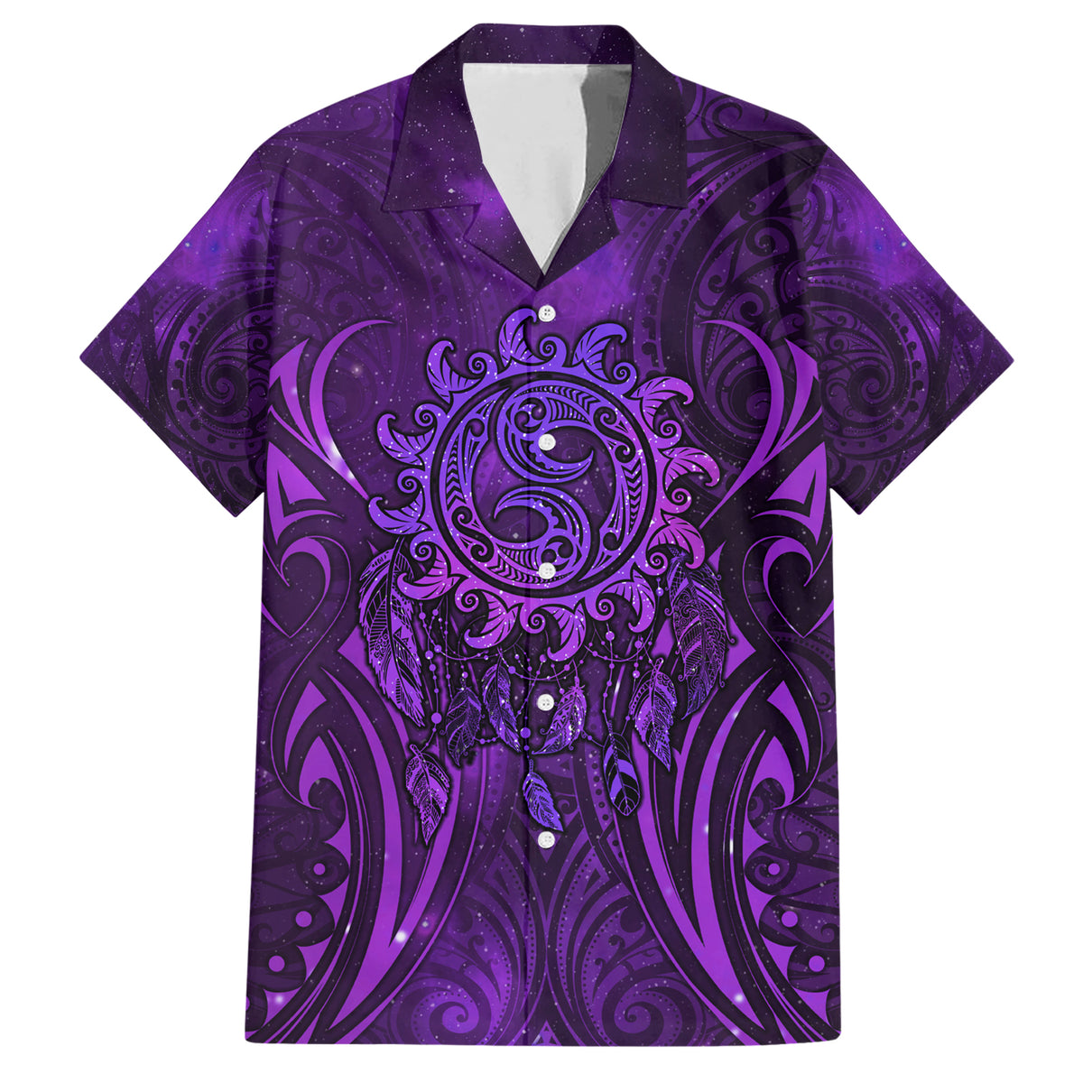 New Zealand Dream Catcher Family Matching Short Sleeve Bodycon Dress and Hawaiian Shirt Maori Koru Pattern Purple Version