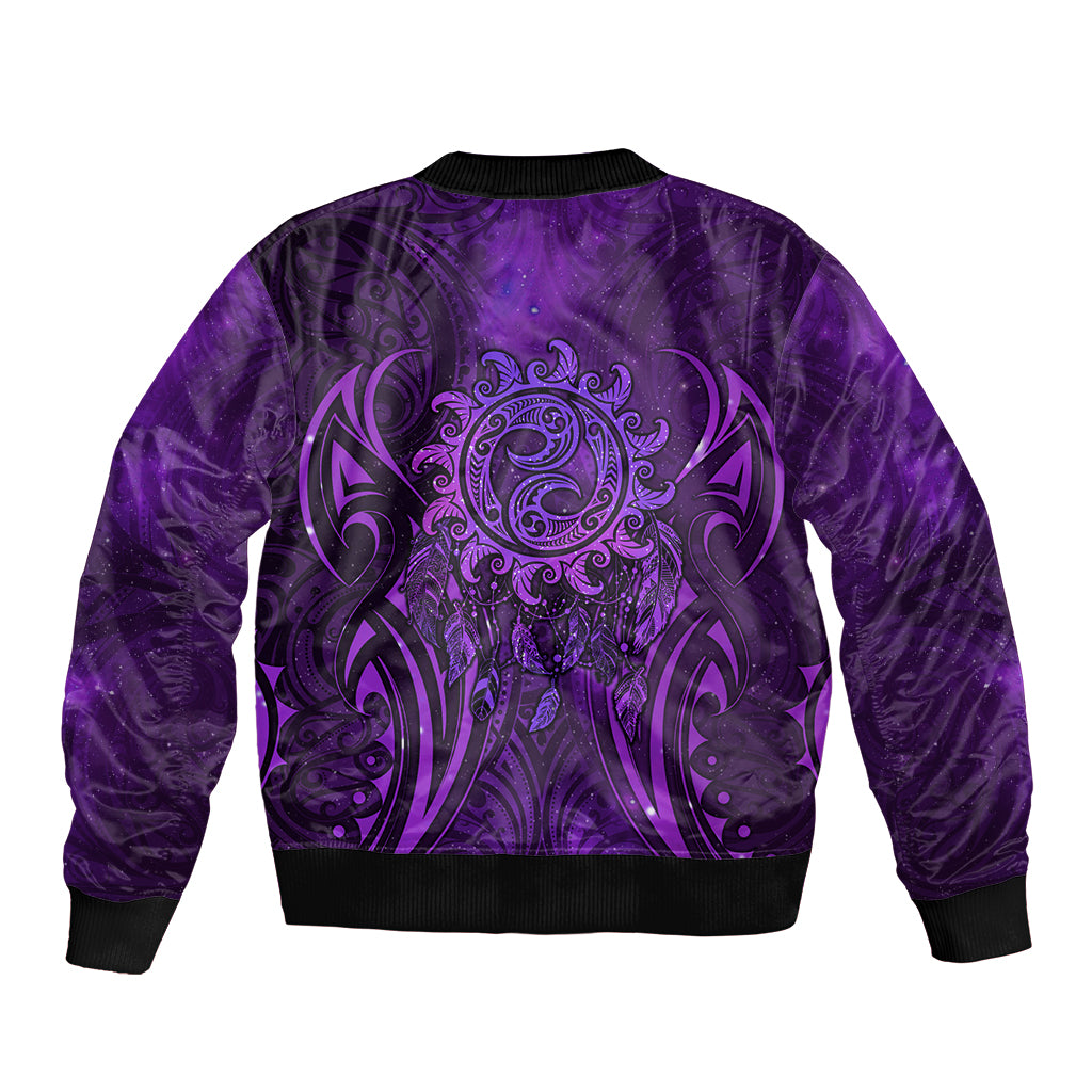 New Zealand Dream Catcher Sleeve Zip Bomber Jacket Maori Koru Pattern Purple Version