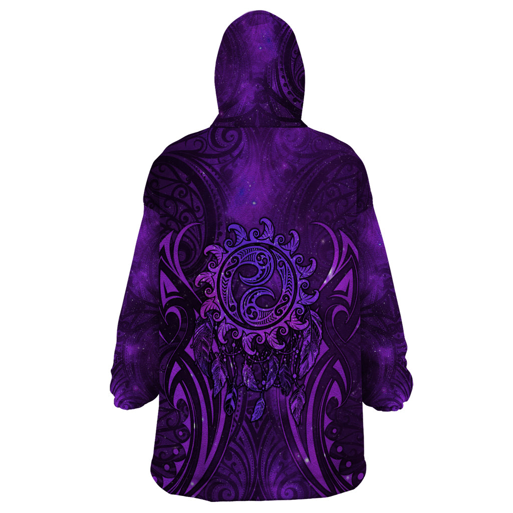 New Zealand Dream Catcher Wearable Blanket Hoodie Maori Koru Pattern Purple Version