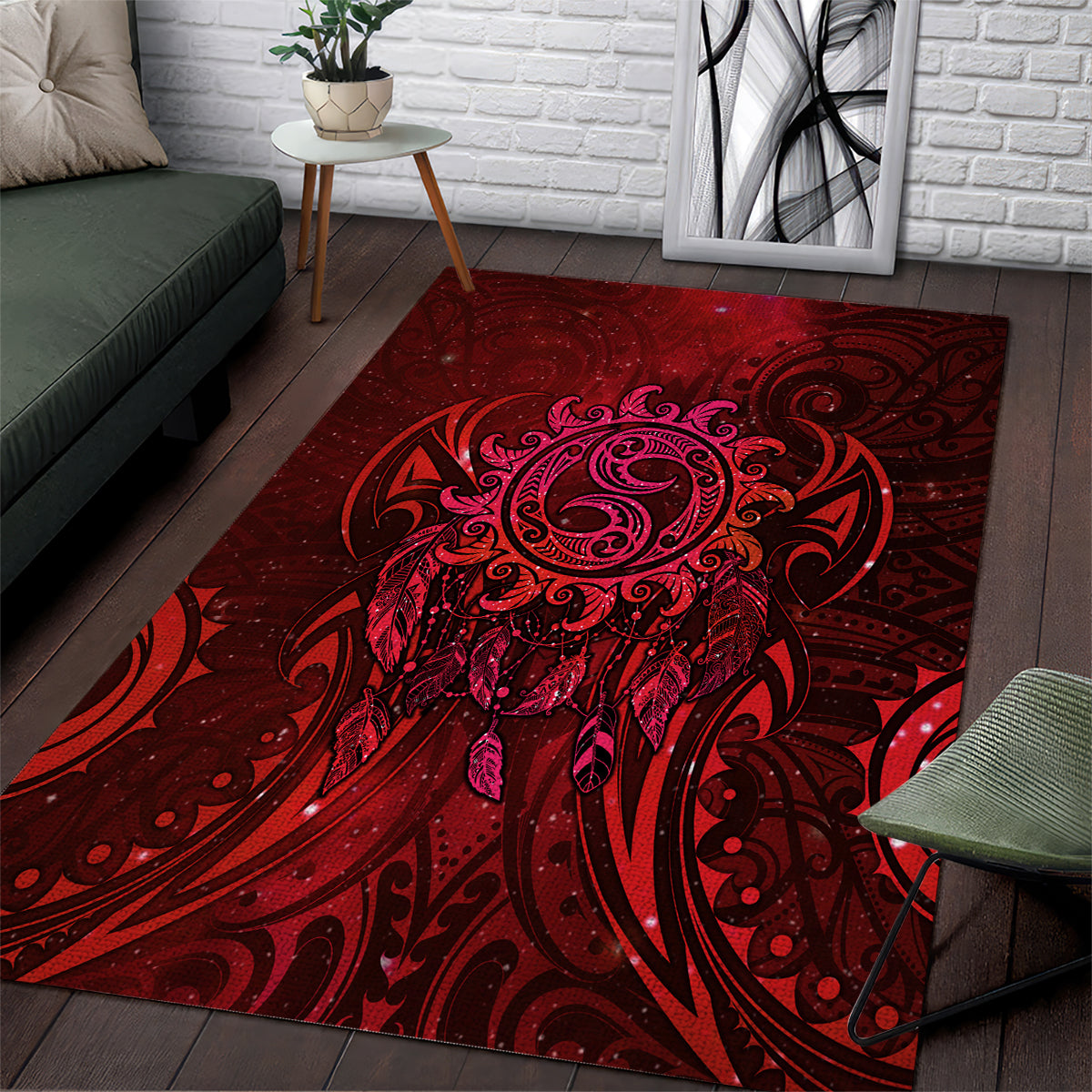 New Zealand Dream Catcher Area Rug Maori Koru Pattern Red Version