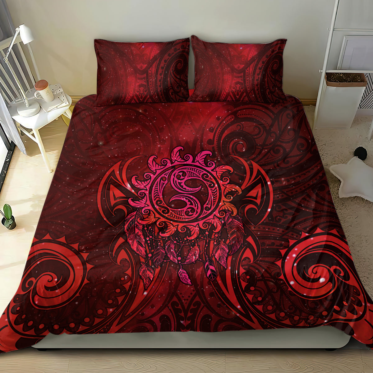 New Zealand Dream Catcher Bedding Set Maori Koru Pattern Red Version