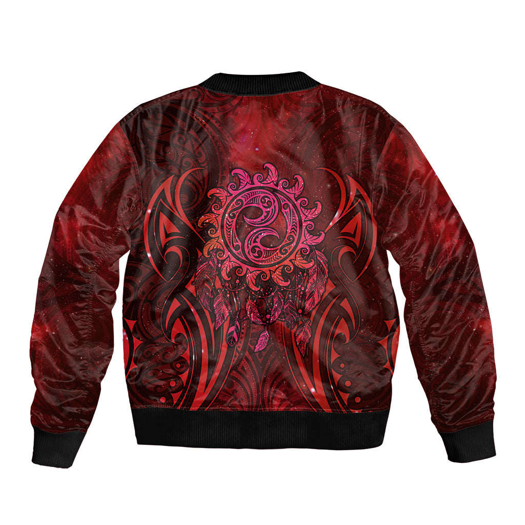 New Zealand Dream Catcher Bomber Jacket Maori Koru Pattern Red Version
