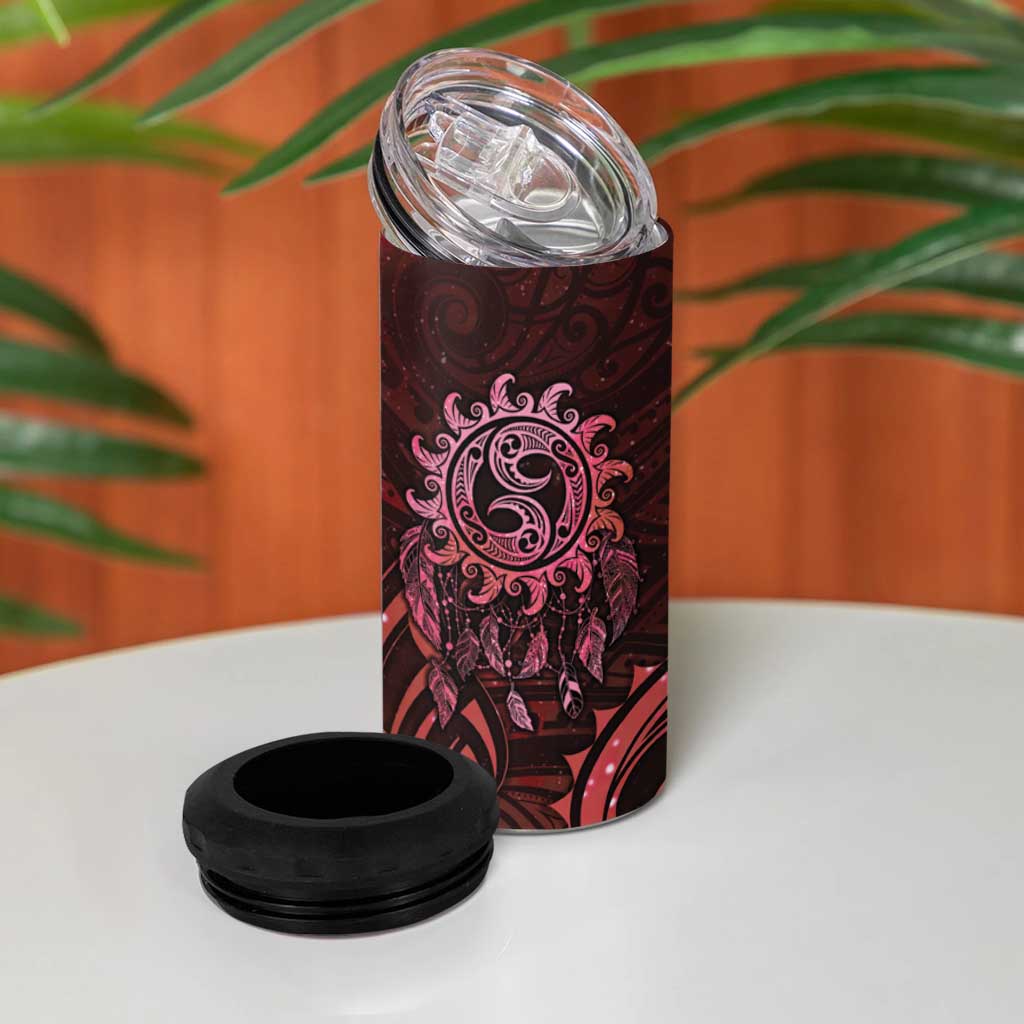 New Zealand Dream Catcher 4 in 1 Can Cooler Tumbler Maori Koru Pattern Red Version