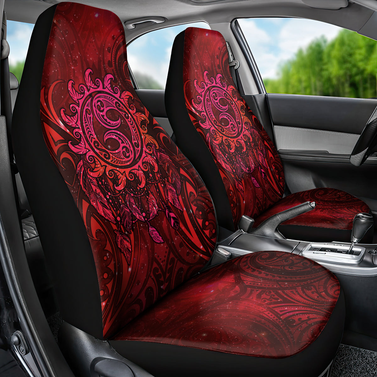 New Zealand Dream Catcher Car Seat Cover Maori Koru Pattern Red Version
