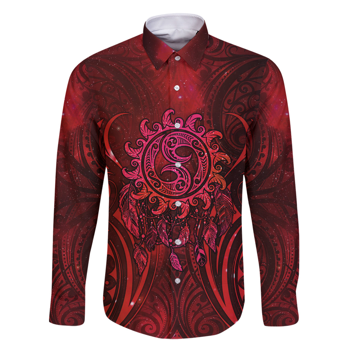 New Zealand Dream Catcher Family Matching Long Sleeve Bodycon Dress and Hawaiian Shirt Maori Koru Pattern Red Version